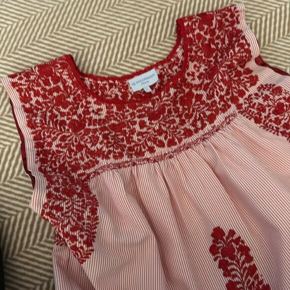 Mi Golondrina Red White Striped Embroidered Flores Large Blouse - Picture 4 of 5